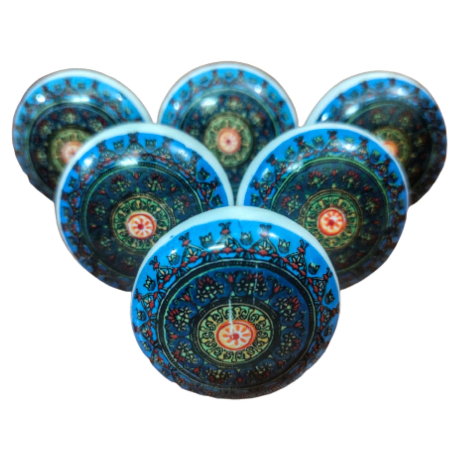 GANGKART-Ceramic Knobs World Door knobs Vintage Handmade Cabinet Handle Kitchen Wardrobe Furniture Hardware Mandala Set of 6 Knobs