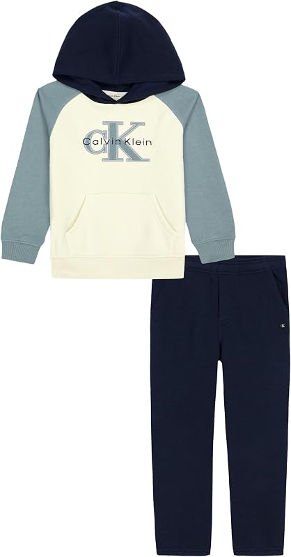 Calvin Klein Conjunto de forro polar de 2 piezas, buzo y pantalón deportivo para bebé niño