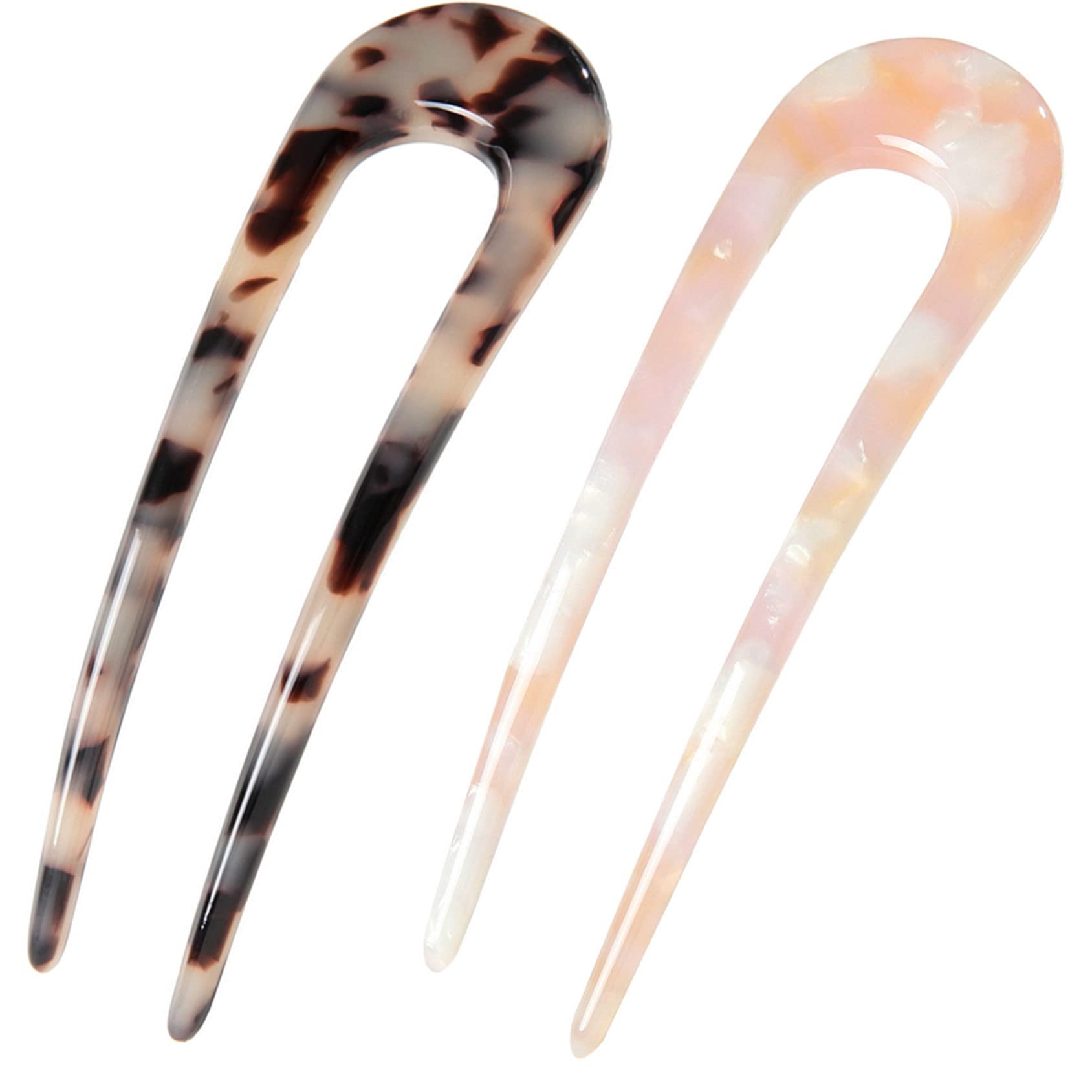 French Hair Pins Tortoise Shell French Hair Forks U Shaped French Pins 2 Prong Hair Sticks Acetate Chignon Pin for Women Hairstyle Accessories 2 Pack
