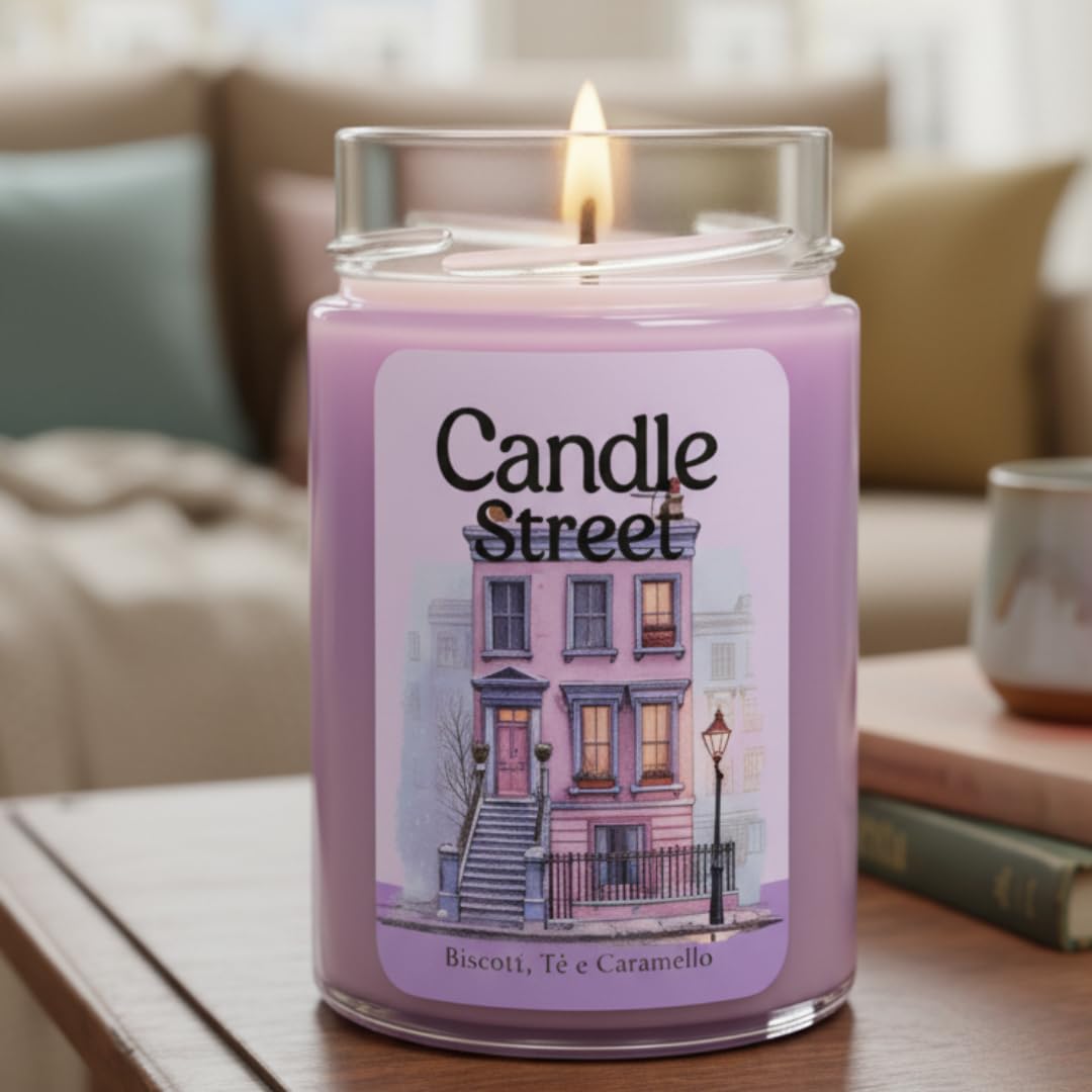 Candle Street Duftkerze Wohnzimmer a Notting Hill 500 g | Kekse, Earl Grey und Karamell | Kollektion Sfumature d'Winter | Große Kerze im Premium-Glas, 120h