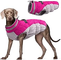 Vista 1 de FUAMEY - Abrigo para perro, chaqueta cálida de invierno, acolchada, chaleco reflectante con arnés, chaqueta de nieve impermeable con cremallera, a