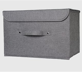 Magenta Magpie Storage Boxes with lids, grey, Fabric, Stackable, Foldable. For wardrobe, shelves, clothes, bedroom, office, cupboard, keepsake memory box, crafts, toy, shoe, sock, knitting. Handle