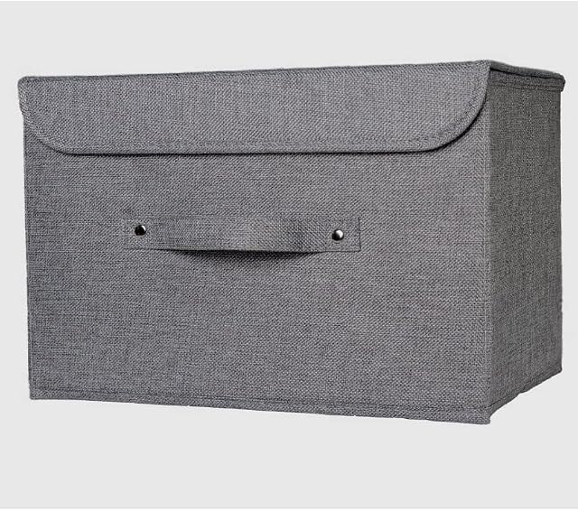 Magenta Magpie Storage Boxes with lids, grey, Fabric, Stackable, Foldable. For wardrobe, shelves, clothes, bedroom, office, cupboard, keepsake memory box, crafts, toy, shoe, sock, knitting. Handle