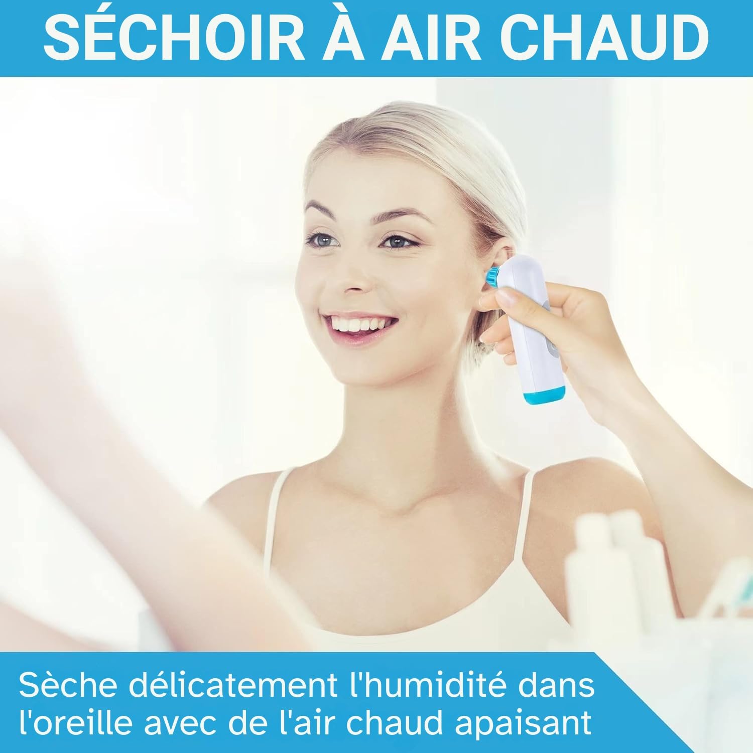 Tilcare Sèche-Oreilles Électrique Rechargeable pour Natation, Douche et Aides Auditives avec 3 Embouts et Pochette