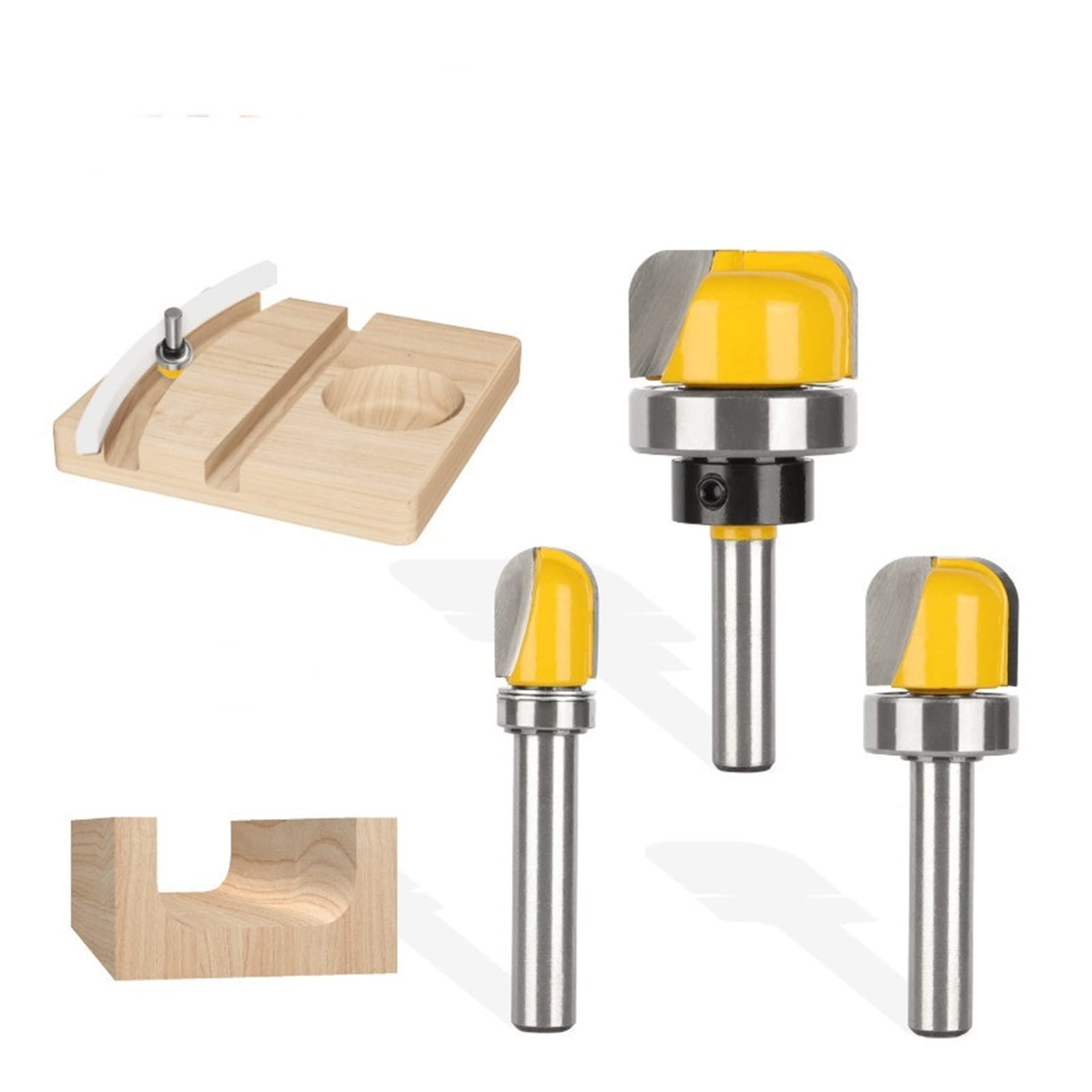 Punte per Fresa, Set di Punte per Fresa, 3 Pezzi Ciotola e Vassoio Modello 8 mm Gambo Punta a Punta Tonda con Cuscinetto Fresa frese in Metallo Duro Fresa for Legno Fresa