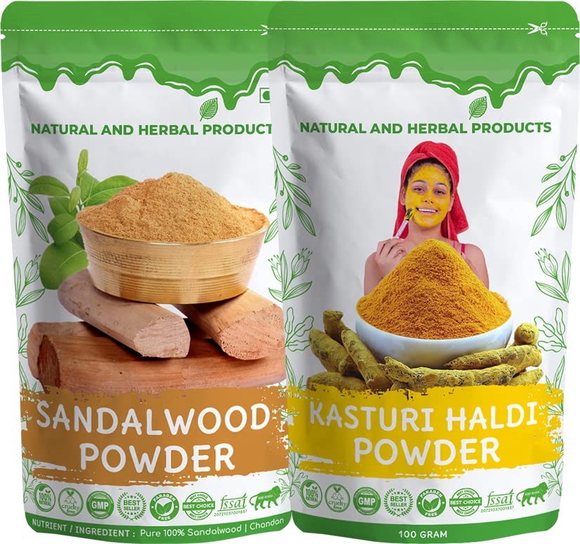 Sandalwood Powder Kasturi Haldi Combo/Kasturi Manjal/Chandan/Wild Turmeric/Beauty/Skin & Face Pack (Whitening, Brightening, Glowing, Oil Control) Pure/Organic/Herbal/Pimples/Puja