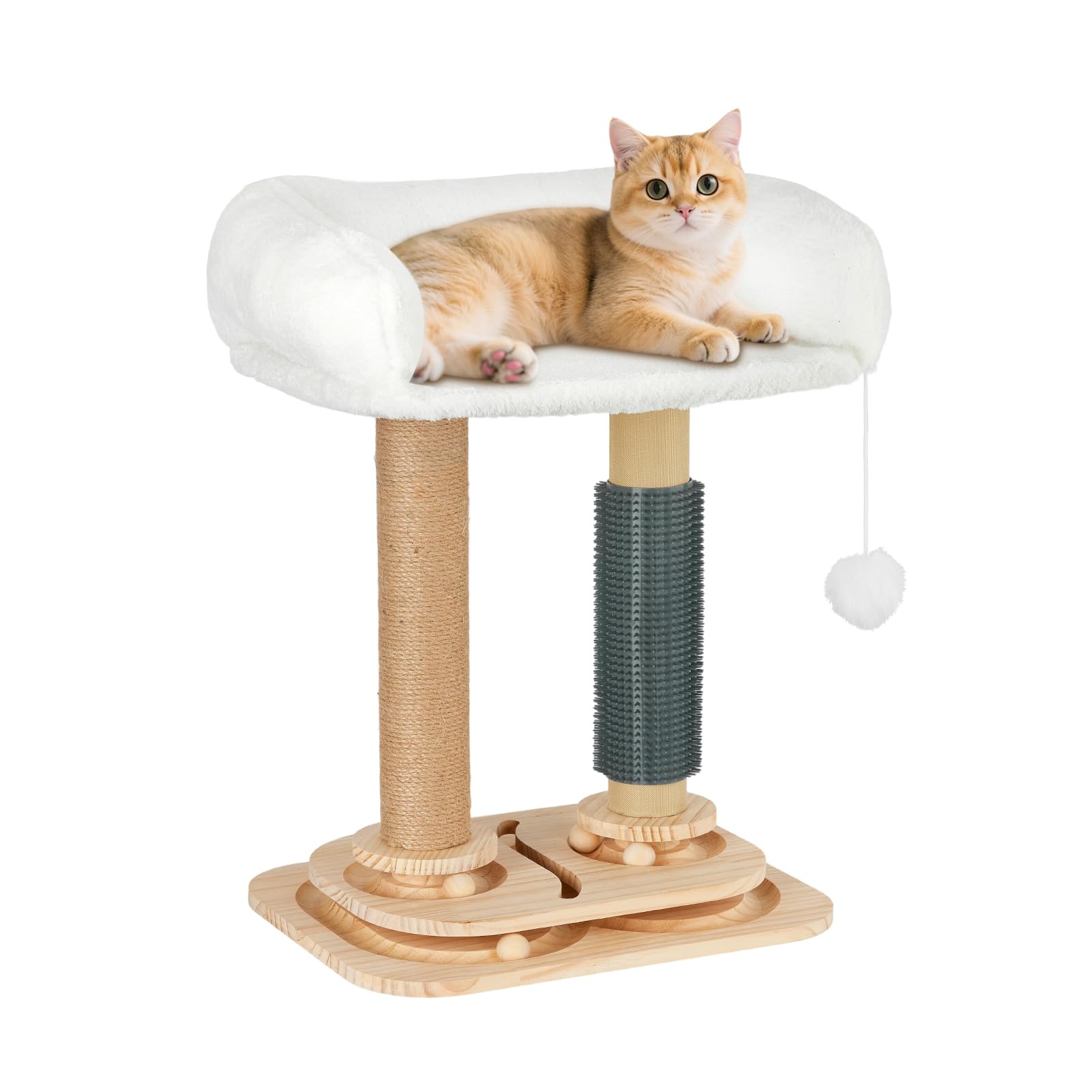 Cozyipet Scratching Post with Interactive Spinner Toy, Multifunctional Tall Cat Tree for Indoor Kittens with Bed Natural Sisal Cat Tower with Toys Cat Scratcher