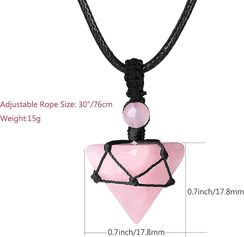 Miniatura 6 de Collar de cristal curativo de cuarzo rosa, collares con colgante puntiagudo, cuerda ajustable, collar de piedra preciosa de pirámide natural,