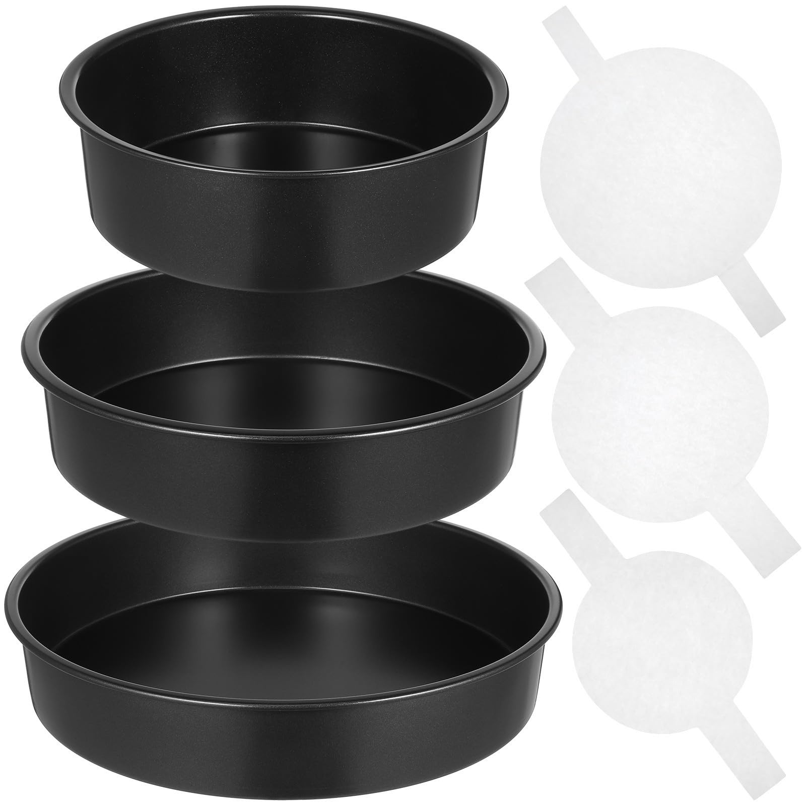 Zerodeko 3 Moldes Redondos para Hornear Pasteles de Acero al Carbono con Papel de Pergamino, Antiadherentes y Fáciles de Usar para Diversas Situaciones de Repostería