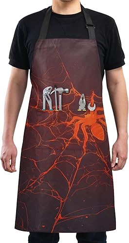 Miniatura 3 de Delantal de araña roja con diseño de araña, impermeable, para mujeres y hombres, para hornear, jardinería, pintura, chef, con bolsillos, cuello