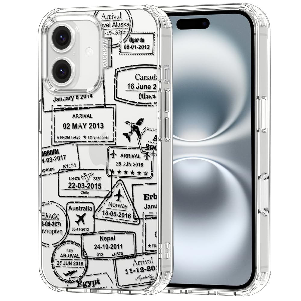 MOSNOVO Case for iPhone 16 Plus, [Buffertech 6.6ft Military-Grade Drop Protection] [Anti Peel Off Tech] Clear TPU Bumper Phone Case Cover Design -