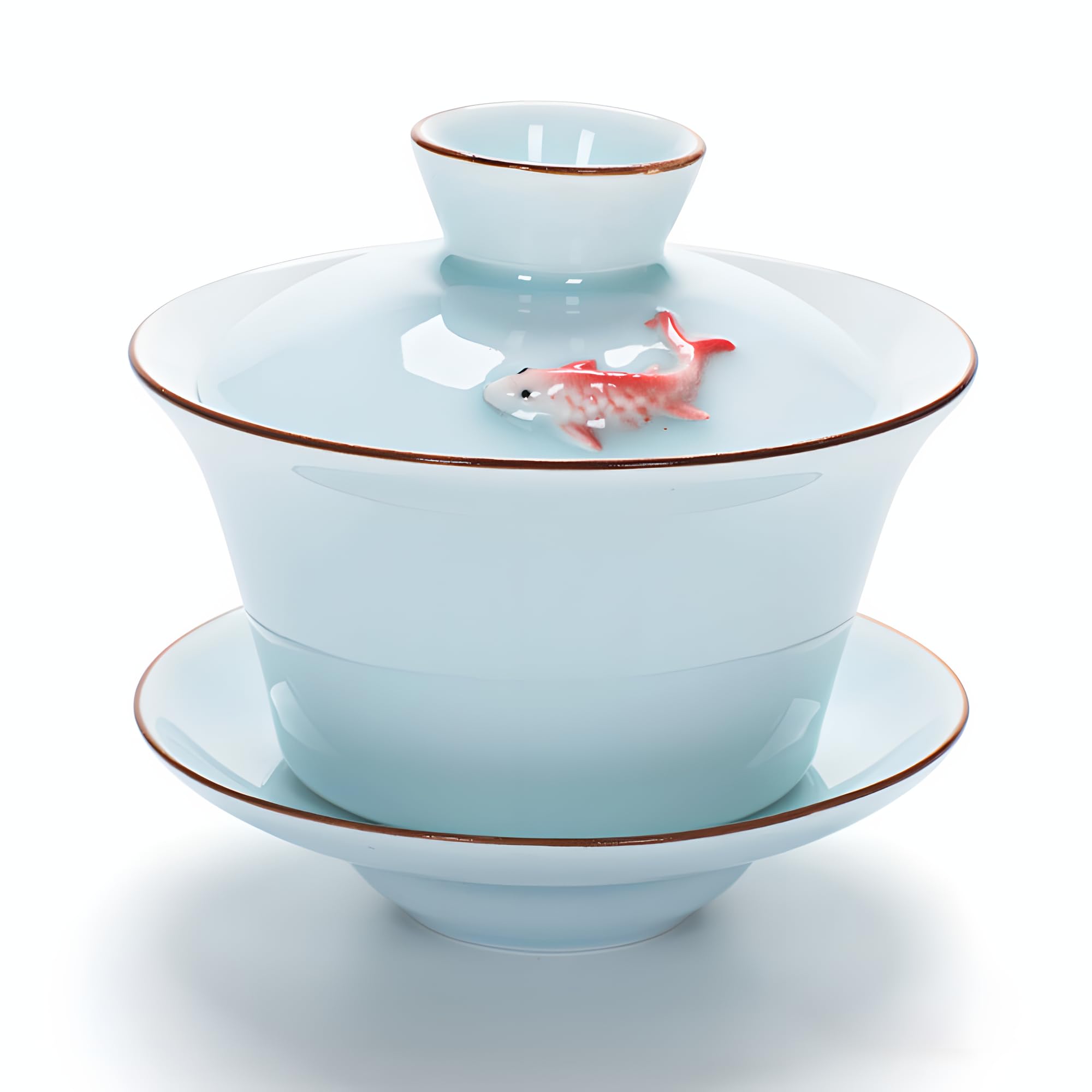 Gaiwan z kolorową rybką koi Yixing, chińską filiżanką do herbaty Gongfu, japońską filiżanką do herbaty, miseczką do herbaty z pokrywką i spodkiem (Gaiwan)