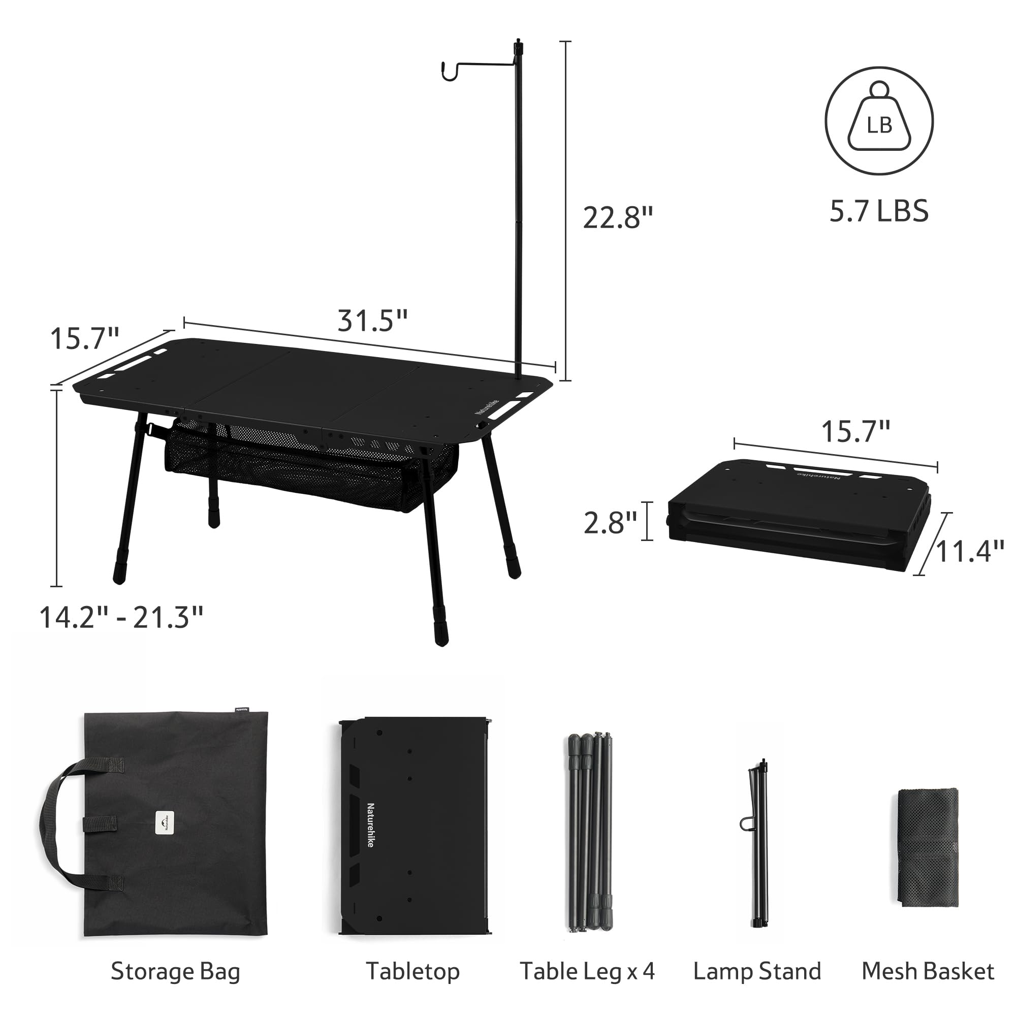 Naturehike Tavolo da campeggio con 3 scomparti pieghevoli, robusto tavolo tattico per casa, cucina, picnic ed esterni, pieghevole, ideale per campeggio e uso quotidiano