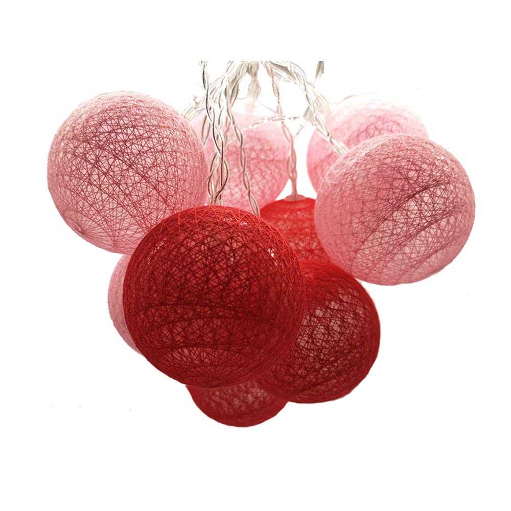 Cotton Ball LED String Lights 10pcs, DOTBUY Battery Operated Fairy Lights for Wedding Party Halloween Outdoor Indoor Decor Garlands Create Atmosphere (Romantic red,1.8M/10LED)