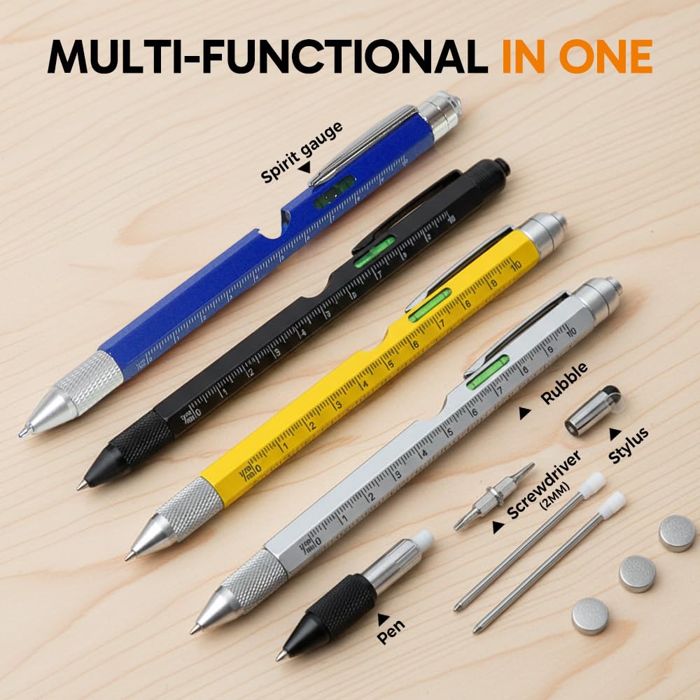 Stocking Stuffers for Men Adults, 9 in 1 Multitool Pen Gifts for Men, White Elephant Gifts for Adults, Mens Stocking Stuffers, Mens Gifts for Dad Him Husband, Christmas Gifts, Cool Gadgets (Yellow)