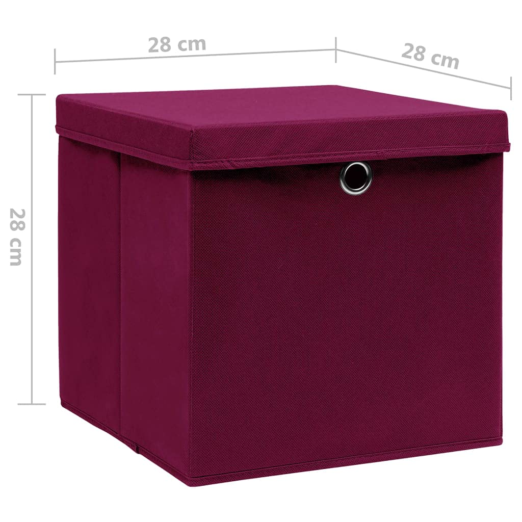Aufbewahrungsboxen mit Deckeln 10 Stück 28x28x28 cm Dunkelrot langlebige Vliesstoff-Organizer für Haushalt, Schrank, Regal, Kinderzimmer, Bad, Küche, Stauraum, Staender, Fach