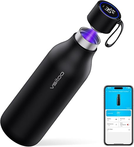 VSITOO Botella de agua autolimpiante inteligente de 33 onzas, botella de agua aislada con acero inoxidable, sin BPA, autolimpieza AI, batería de 30