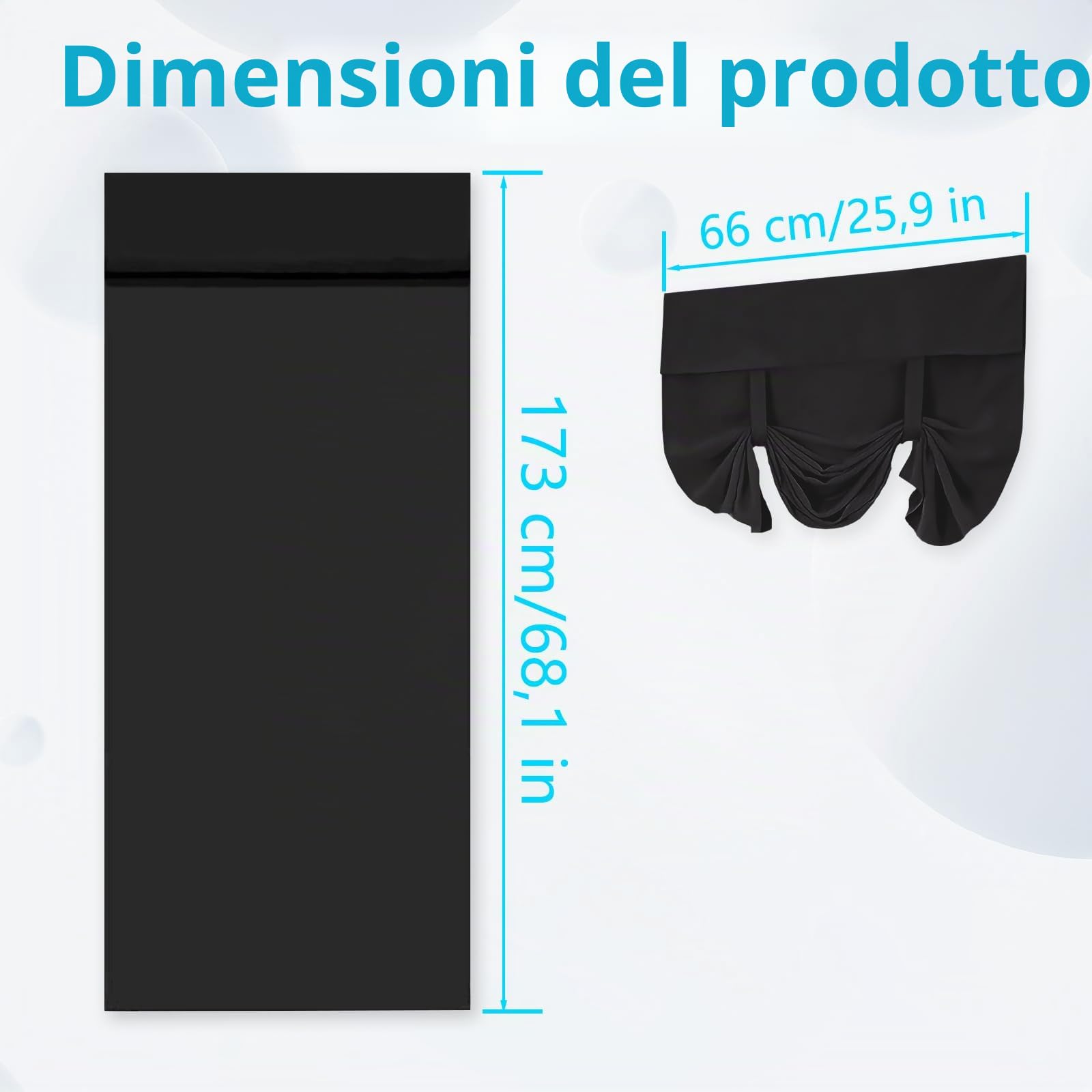 1 Pezzo Tende Oscuranti Termiche per Porta D'ingresso, 173 × 66 cm Fissaggio con Velcro, Tende per Porta Francese, Tende Romane Opache con Lacci per Porte a Vetri (Nero)
