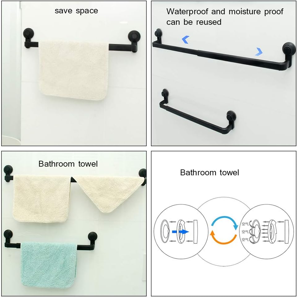 Wall Single Towel Bar, Suction Cup Towel Rack Fine Crafted Modern Retractable for Bathroom (White)