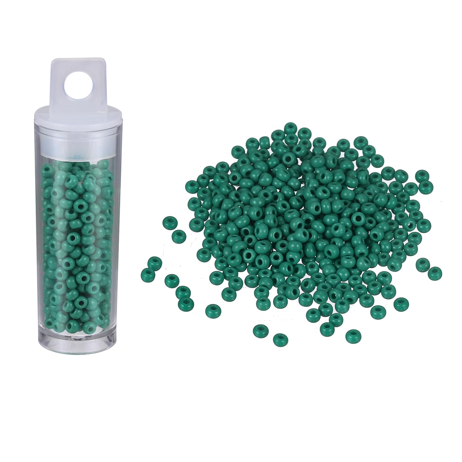 sourcing map 360 Pcs Glass Seed Beads Bulk, 3mm Mini Loose Glass Bugle Beads for DIY Earrings, Necklaces, Bracelets, Jewelry Making, Dark Green