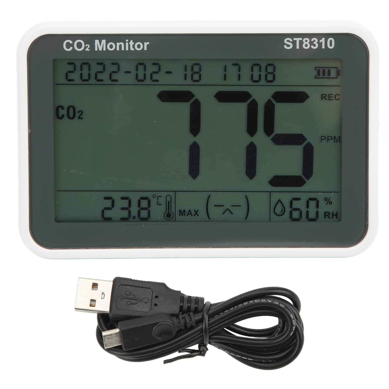 Hyuduo Monitor de Calidad del Aire Detector LCD de CO2 con Probador de Temperatura y Humedad ST8310 Monitor de Dióxido de Carbono Pantalla en Tiempo Real para Oficina, Dormitorio, Sala de Estar,