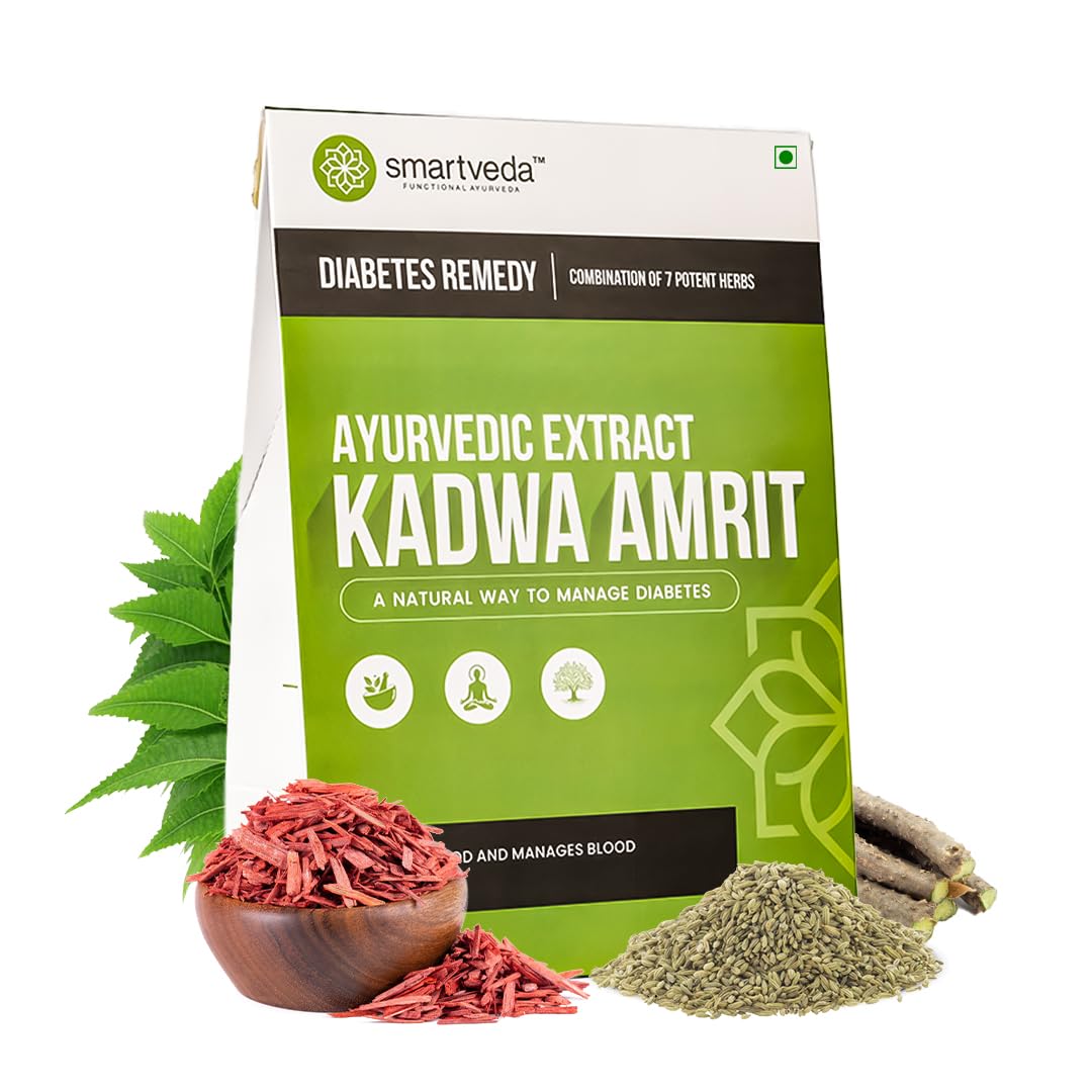 Kadwa Amrit - Ayurvedic Diabetes Powder with 7 Potent Herbs | Manage Blood Sugar Levels, Detoxify Blood, Improve Digestion | 100% Natural & Safe | 1 Month Pack