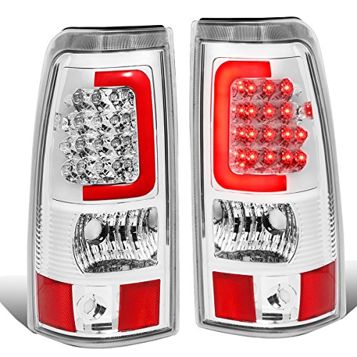 Compatible with Chevy Silverado GMC Sierra Fleetside Pair of 3D LED Rear Tail Brake Lights (Chrome Housing Clear Lens)