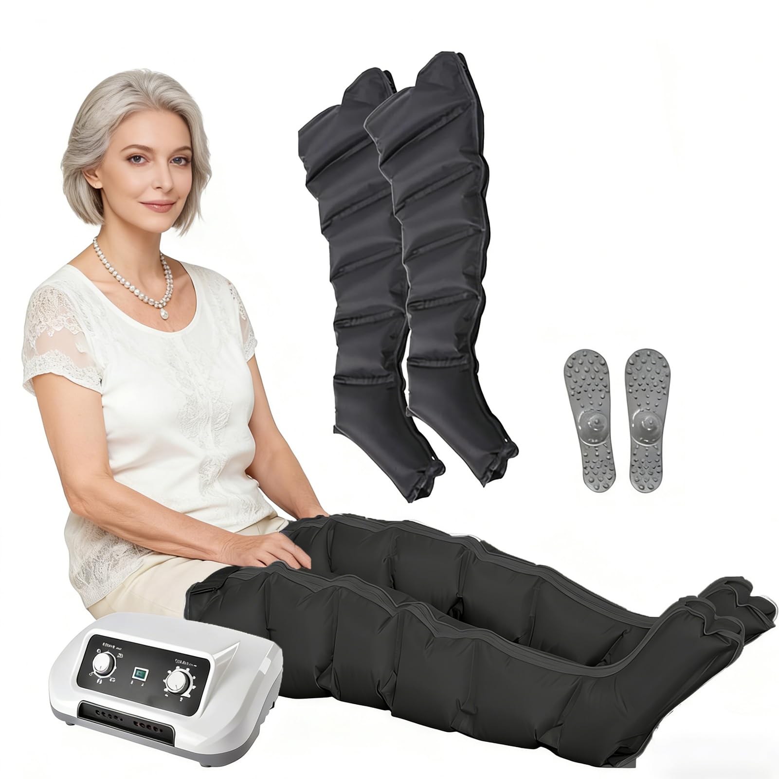 GZGHRZQS 6 Cavity Lymphatic Drainage Massager | XXL Electric Leg Air Compression Massager | For Circulation Arm Leg Waist Wraps Foot Ankles Calf Massage Machine Pain Relax | 0–240 mmHg Adjustable