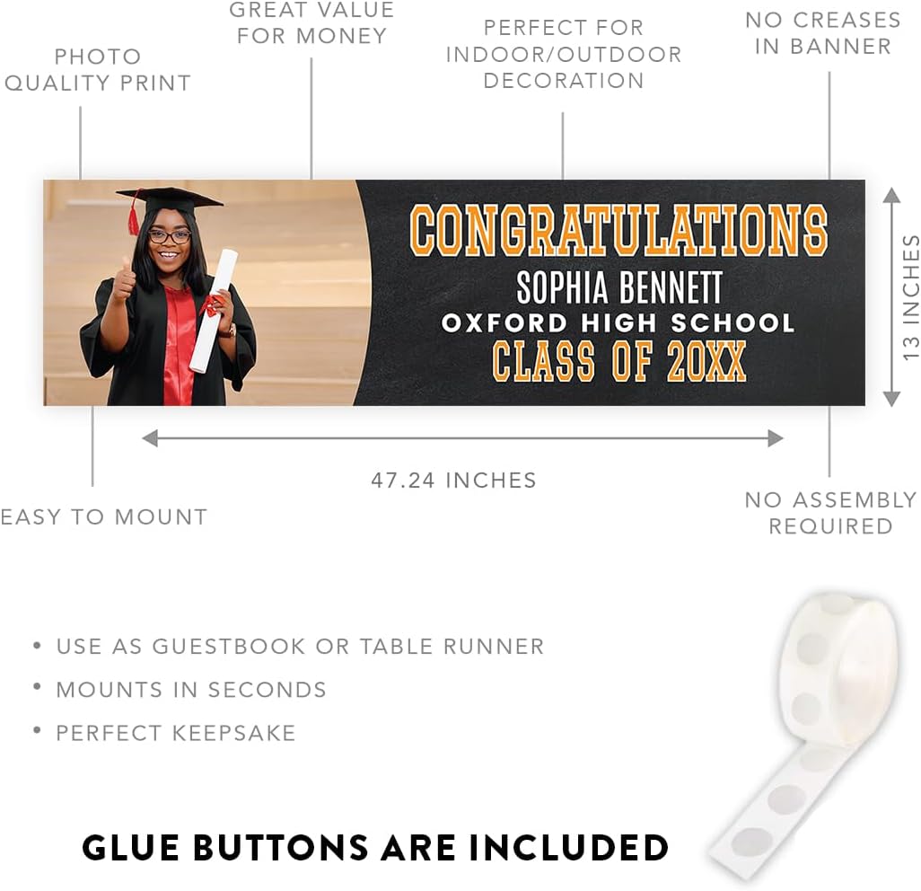 Andaz Press Large 13x48-Inch Personalized Graduation Banner Class of 2026 Sign Custom Photo, Abstract, Graduation Decorations Class of 2026 for High School, College University Congratulations Banner