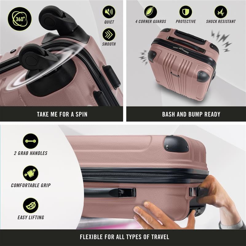 Kenneth Cole REACTION Out of Bounds Lightweight Hardshell 4-Wheel Spinner Luggage, Rose Gold, 24-Inch Checked - Image 4