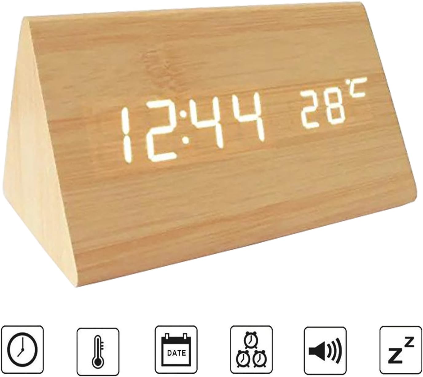 Bioeilife LED Alarm Clock,Time and Temperature Dual Display Digital Alarm Clock (Bamboo wood(White LED))