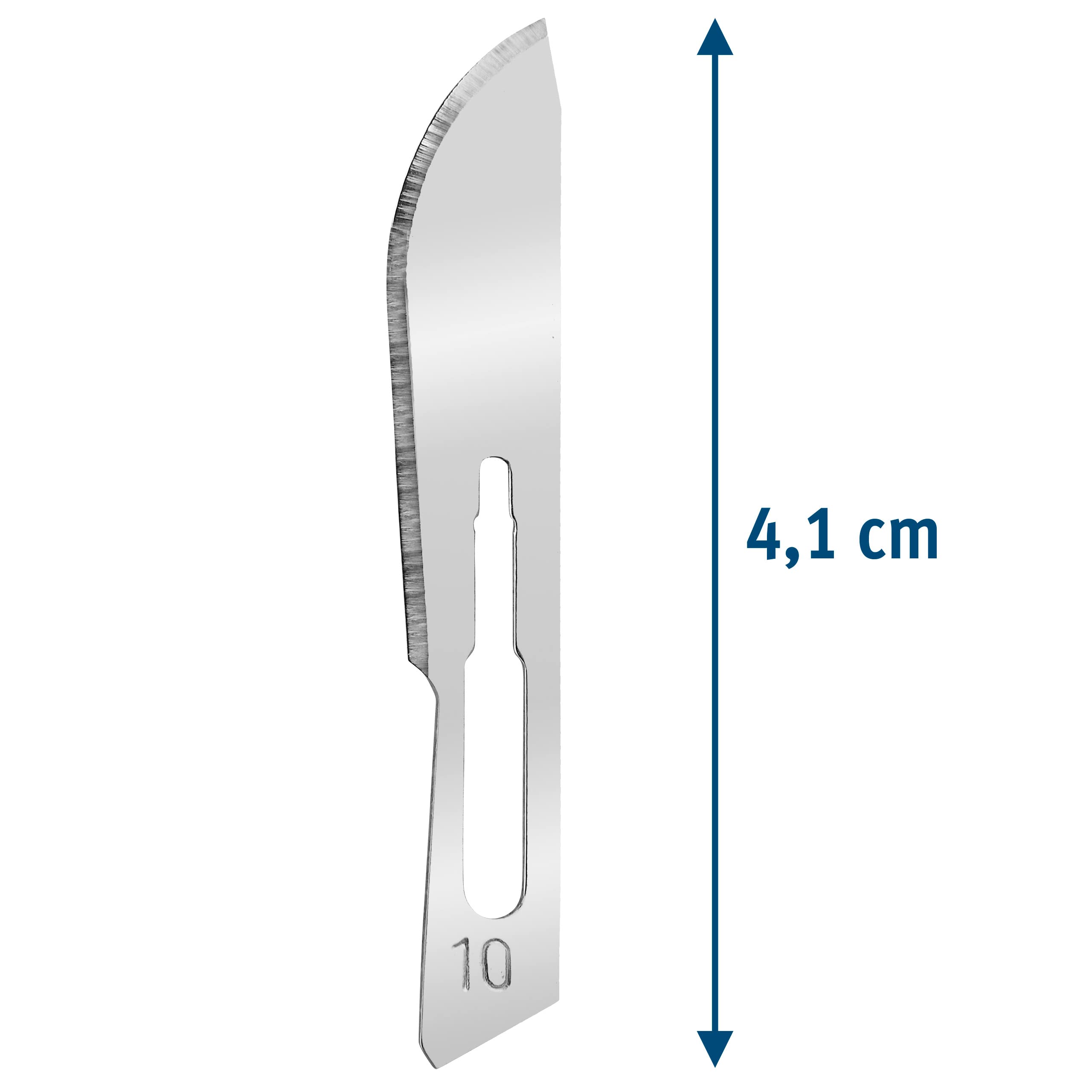 Set - 10 cuchillas estériles para bisturí Figura 10 de acero al carbono - Cuchillas de repuesto + 1 x Shehadeh - Soporte para bisturí - Acero inoxidable
