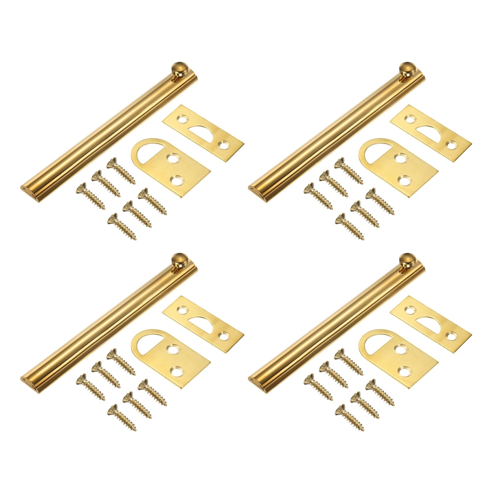 sourcing map 4Pcs 6" Solid Brass Surface Bolt, Concealed Security Slide Latch Door Lock with Screws, Polished French Door Lock for Closet Cabinet Recessed Doors, Brass Tone
