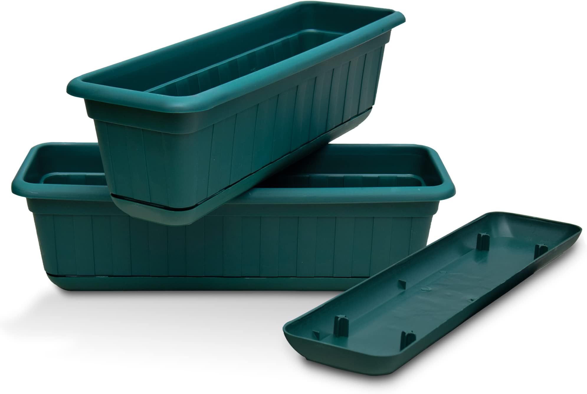 Matri Gina - 18 Inch Premium High-Density Plastic Rectangular Planter & Flower Window Planter Box - Lightweight Plastic Indoor Outdoor Plant Pots with Drainage - Set of 2 Units - Green Color