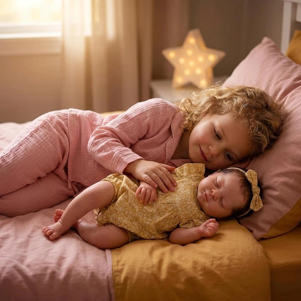 Zero pam Reborn Baby Mädchen Esenia Augen Zu, 19 Zoll 48 cm Reborn Puppe Mit Haaren Lebensechte Reborn Puppen Aus Stoff Wie EIN Echtes Baby Geschenksets Für Kinder Ab 3 Jahren