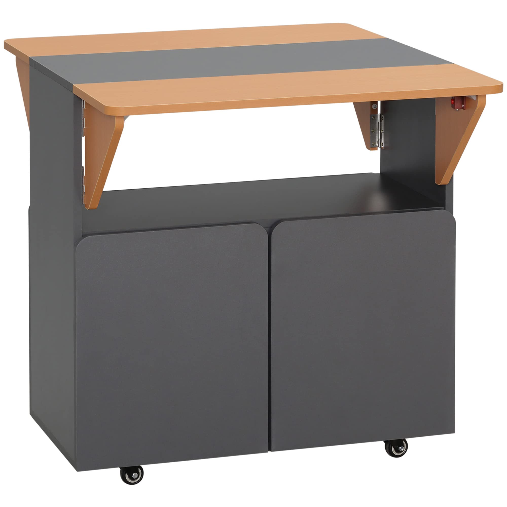 HOMCOM Tavolo Pieghevole Salvaspazio 4 Ruote 70x83x75 cm Giallo e Grigio | Per 4 Persone Max, Ripiano Nascosto, Armadietto con Ante