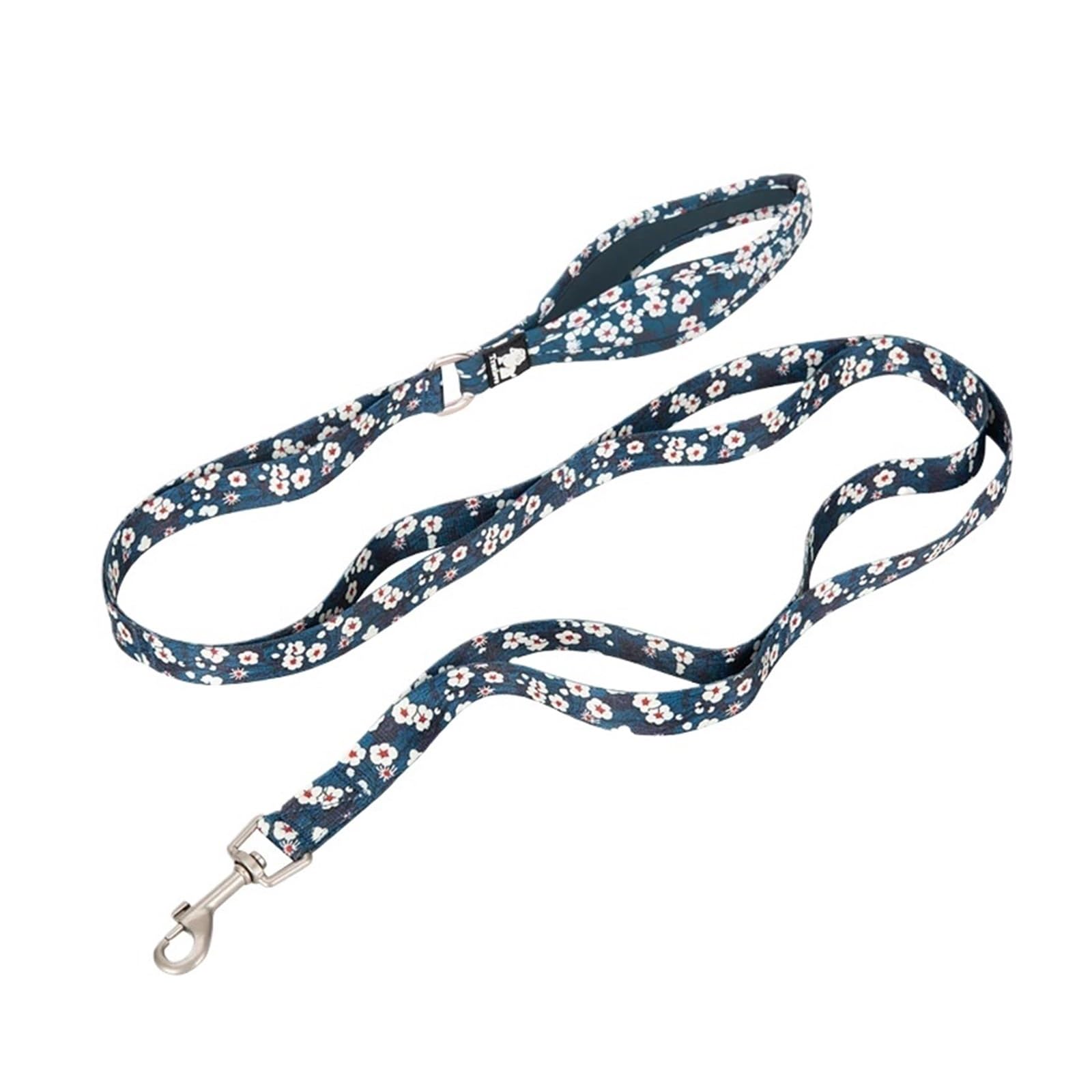 Laisse pour animaux de compagnie en polyester floral bleu canard taille S avec poignée ajustable
