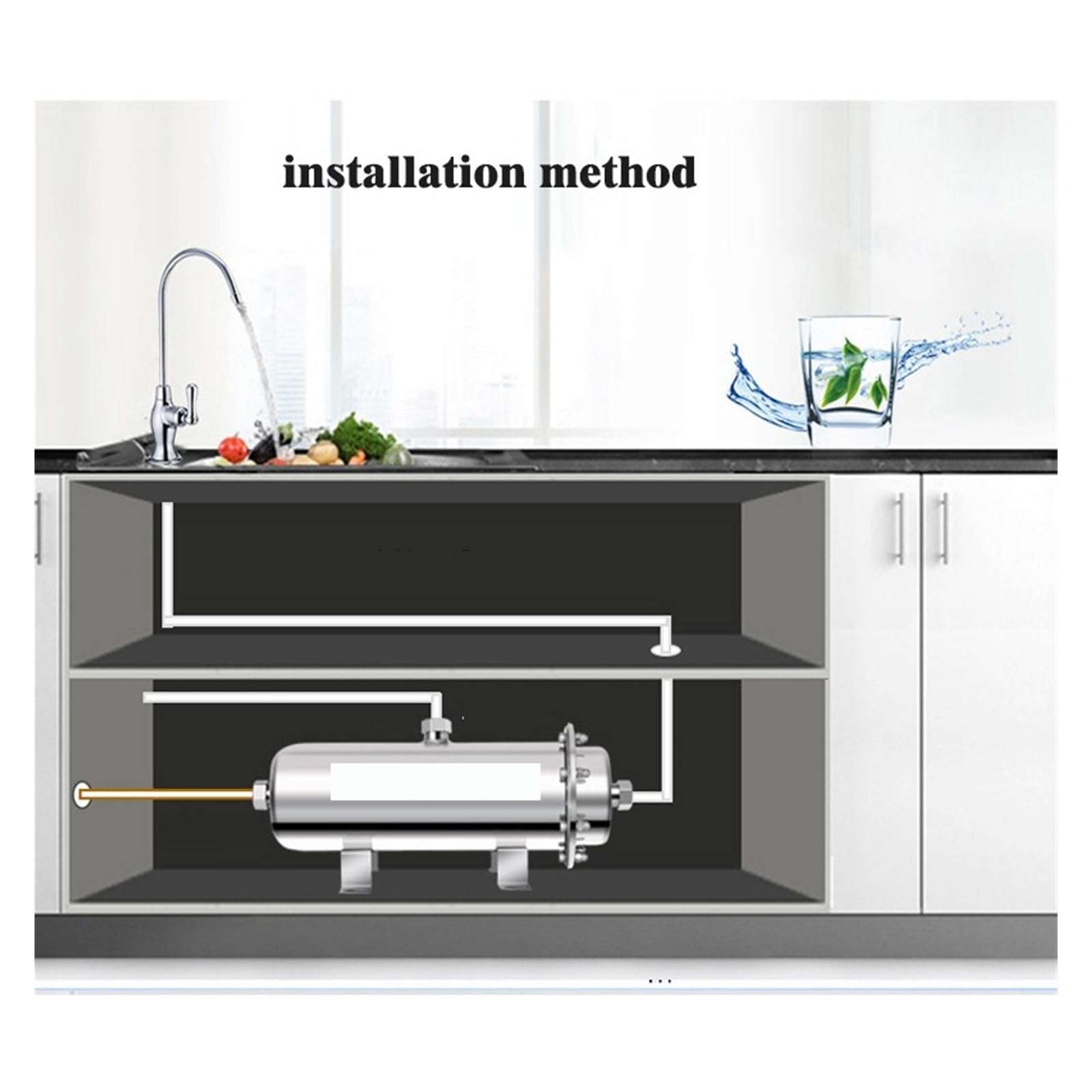 Filtro de agua debajo del fregadero, Purificador de agua Filtro de membrana de ultrafiltración de acero inoxidable, Máquina de equipo de purificación de agua con filtro doméstico para su cocina, baño,