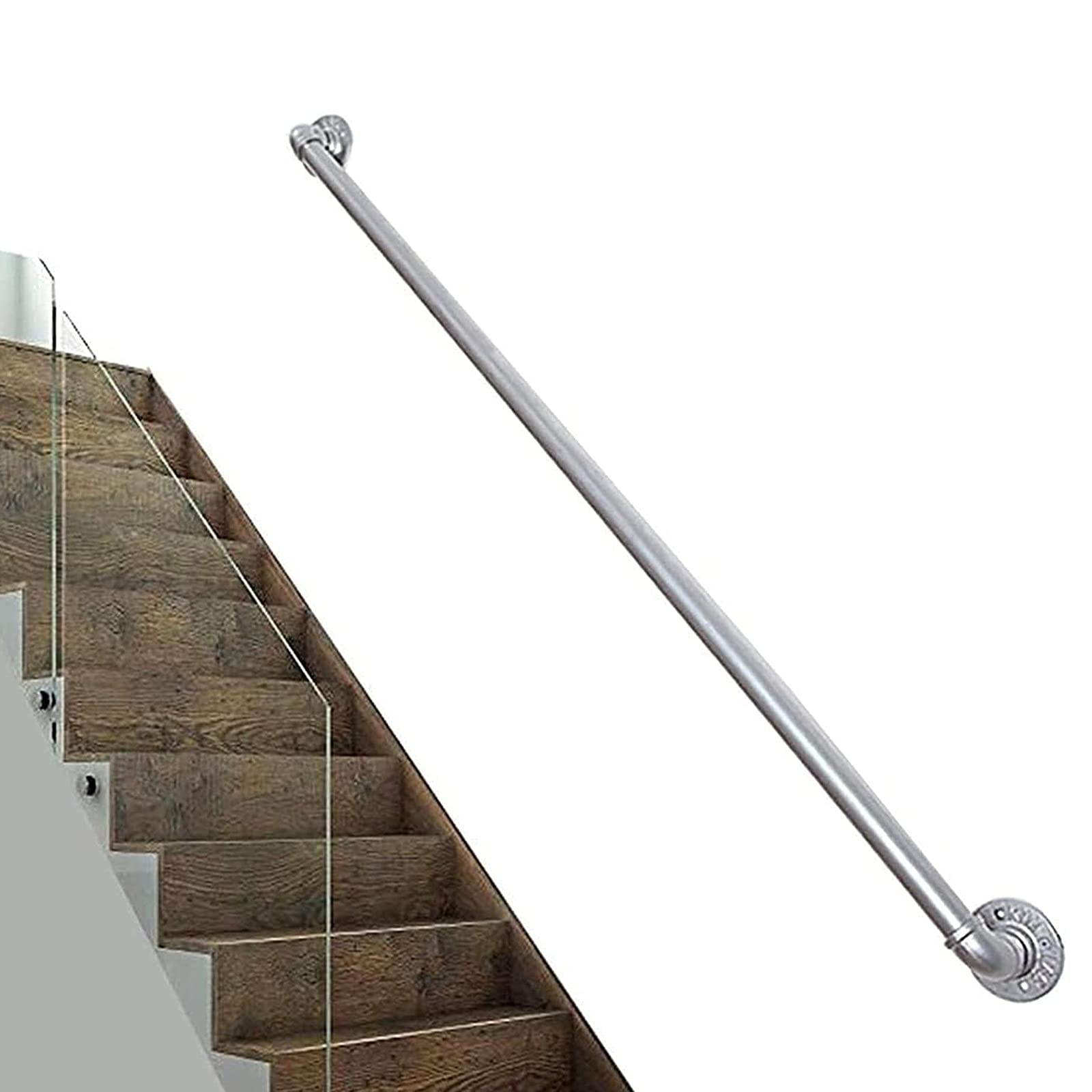 Main courante escalier tube industriel argent barre appui murale loft