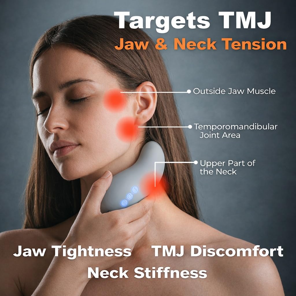 TMJ Relief Products Jaw & Neck Massager w/Soothing Heat Mode-Patented TMJ Massage Tool, 10 Gentle Vibration Modes, Eases TMJ Jaw & Neck Pain, Stiffness, FSA/HSA Accredited
