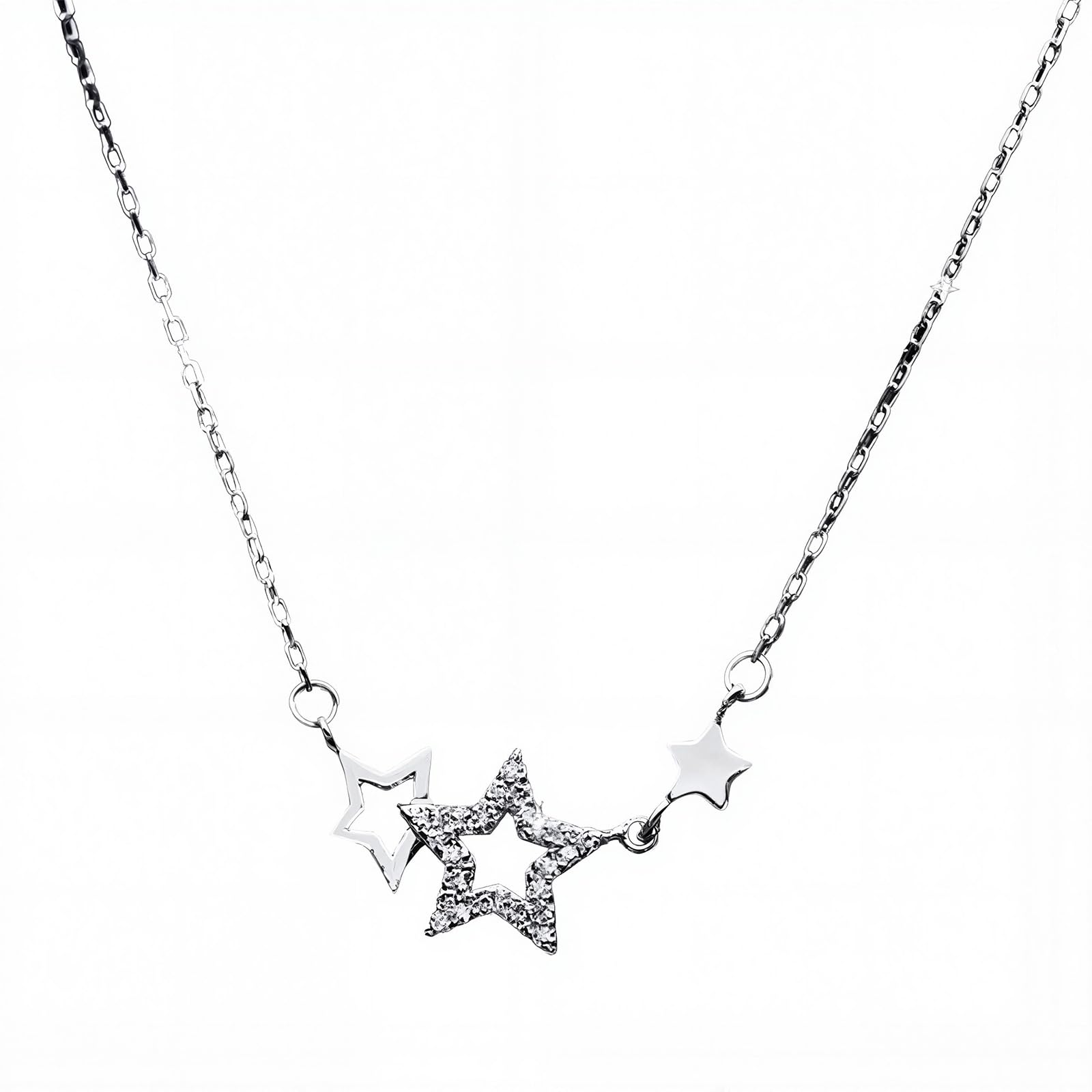 Ljmyy Elegant Hollow Star Necklace With Sparkling Zircon Detail Adjustable Length 21cm to 50cm For Women Girls
