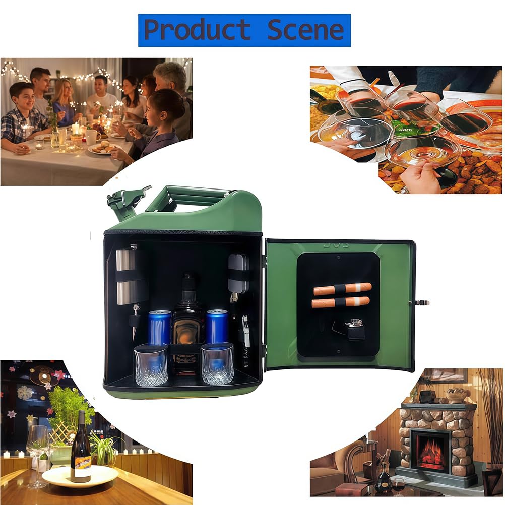 Kanister-Bar 20L, Benzin-Kanister Mini-Bar, Mini-Mobilbar Set, mit Zigarrenfach, Schloss & Schlüssel, Personalisierte Geschenke für Männer, Größe: 36 x 47 x 17 cm
