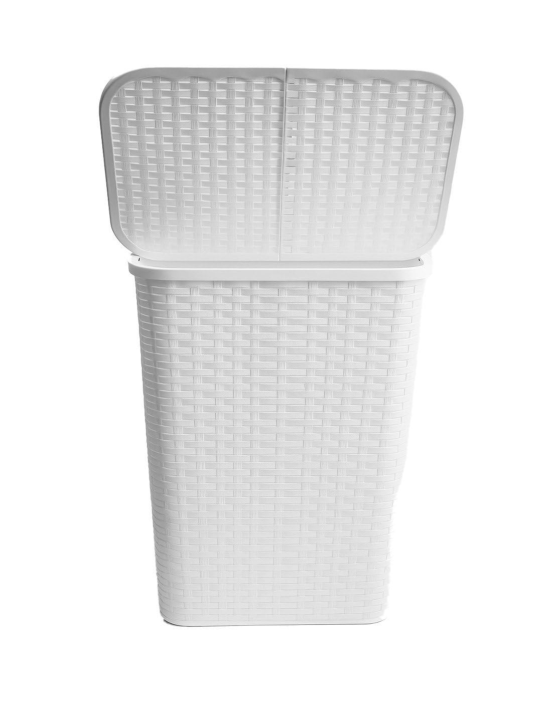 JARDIN202 - Cesto Ropa Sucia Pongotodo con Tapa y Asas | Cesta Colada Plástico Ratán | Cubo Ropa Sucia Ventilado | Baño Dormitorio | 38L/60L | 60 litros (Blanco)