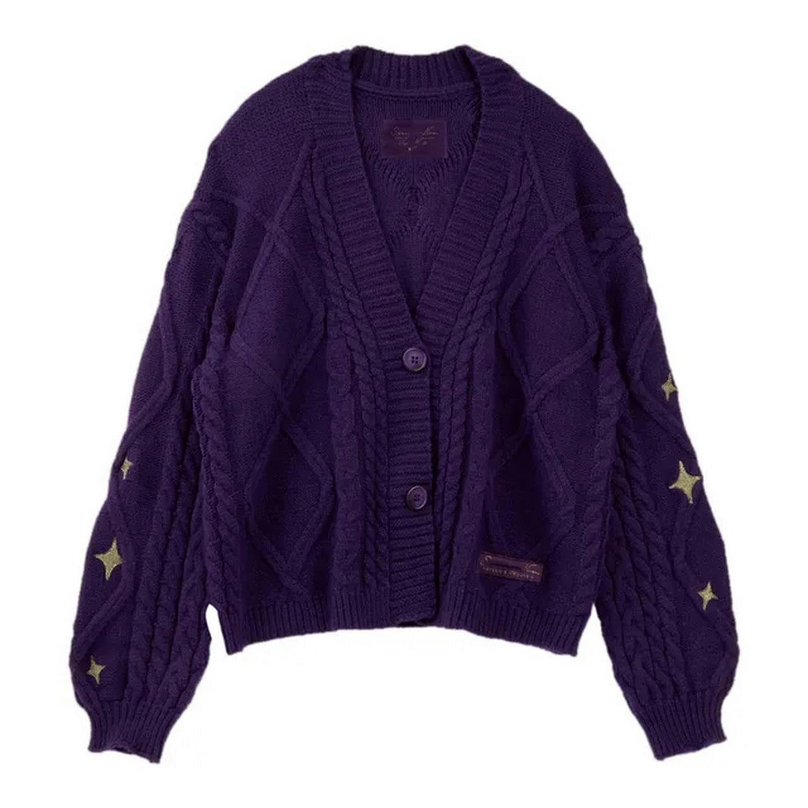 Maglione Donna Cardigan A Maglia Vintage A Maglia da Donna Viola Abbottonate Maglione Sciolta Manica Lunga Manica Autunno Inverno Maglieria Preppy