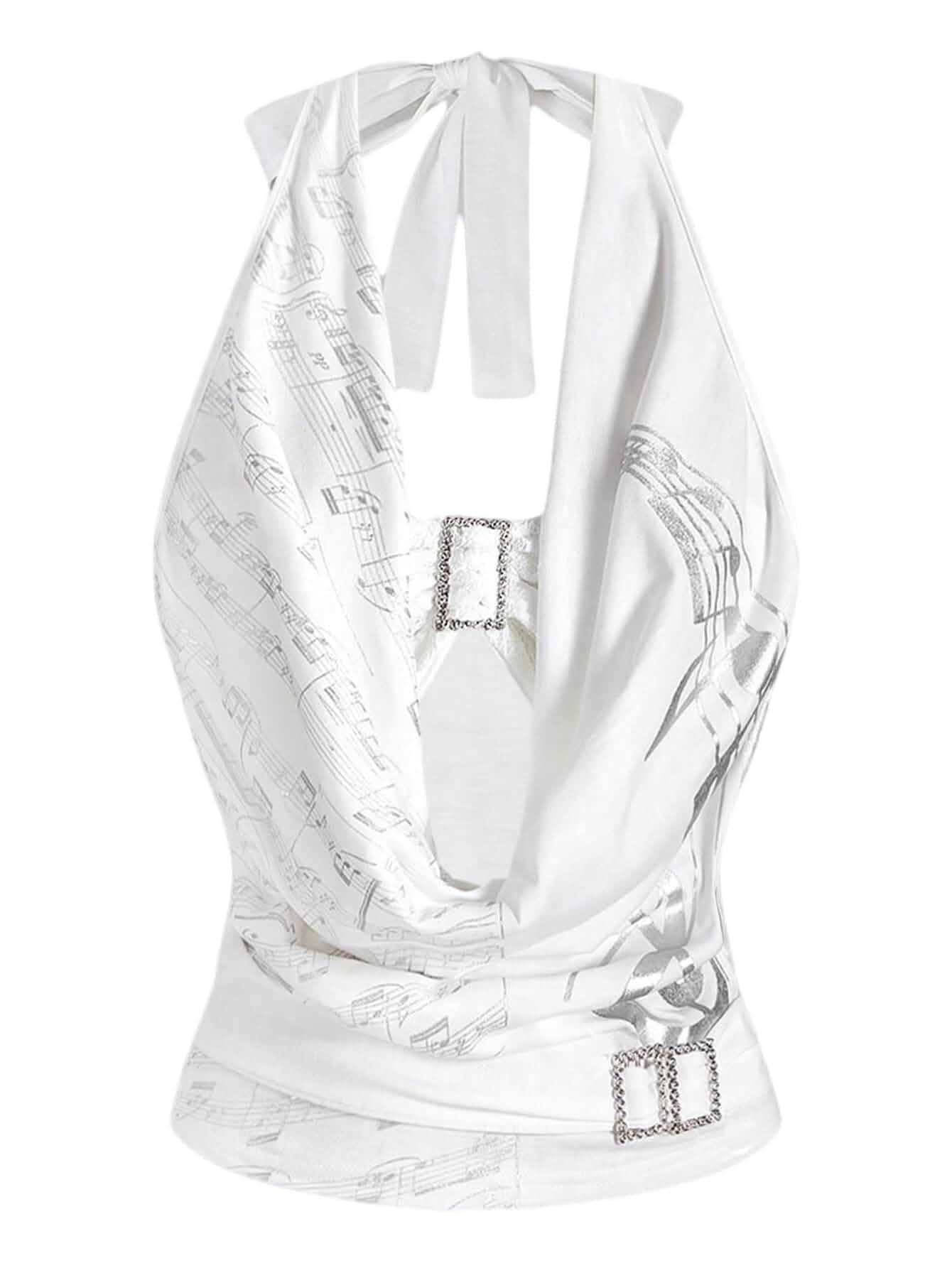 Floerns Women's Graphic Draped Cowl Neck Halter Top Y2K Tie Backless Summer Going Out Tank Tops Sleeveless
