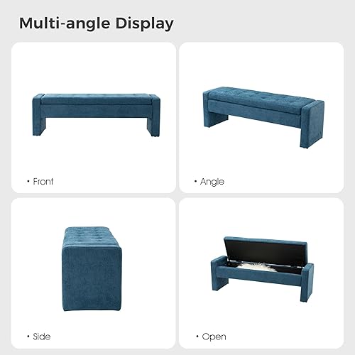Miniatura 3 de HULALA HOME Banco otomano de almacenamiento, banco otomano de almacenamiento de 55 pulgadas con botones, bisagra de seguridad para dormitorio