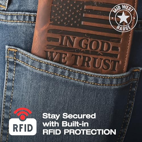 American Flag Long Wallet for Men - Western Wallet for Men with ‘IN GOD WE TRUST’ - Distressed Leather Long Bifold Checkbook Wallet with 9 Card Slots - Patriotic Gift (7 Inches)4