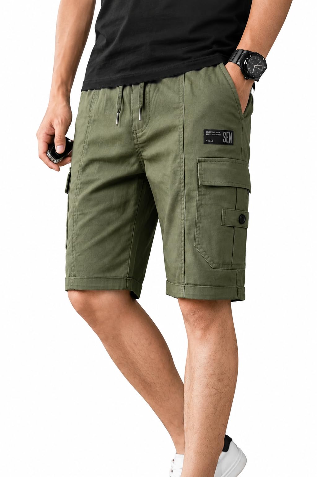Men's Cotton Cargo Shorts | Solid | Regular Fit Casual Shorts with 5 Pockets | Comfortable Summer Wear-image-21