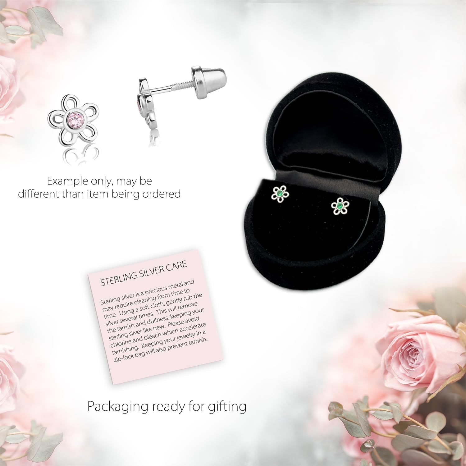 Cherished Moments Girls' .925 Sterling silver CZ Simulated Birthstone Daisy Earrings with Screw Back (6mm)