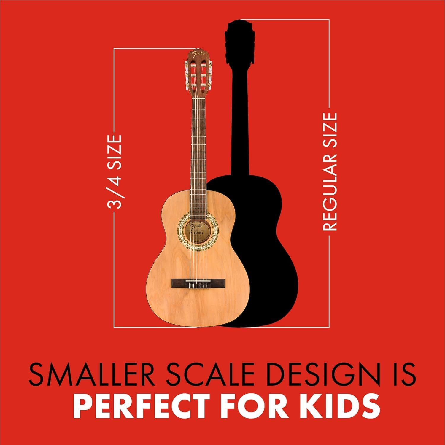 Fender CN-25 3/4 Size Nylon String Acoustic Guitar, Beginner Guitar, with 2-Year Warranty, Perfect Beginner Guitar for Kids that is Easy on Fingers, Includes 3 Months of Free Lessons, Natural